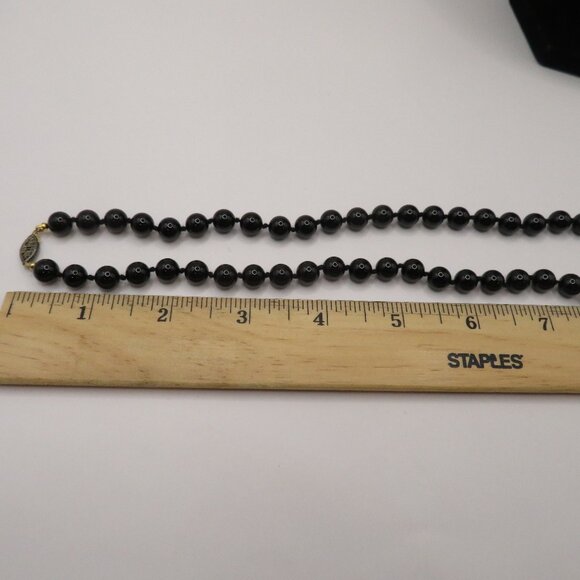 Black Bead Necklace with Sterling Clasp - Picture 7 of 8